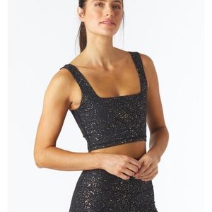 Glyder gold splatter black ribbed crop top bra